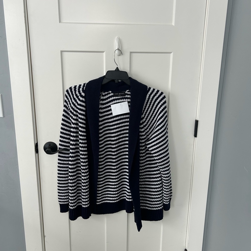 Lane Bryant Navy and White Striped Sweater